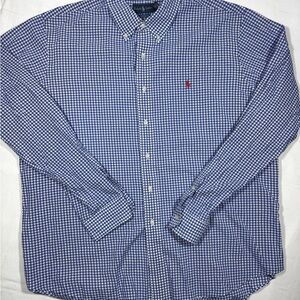 Ralph Lauren Custom Fit XXL Blue White Gingham Button Down Shirt 100% Cotton
